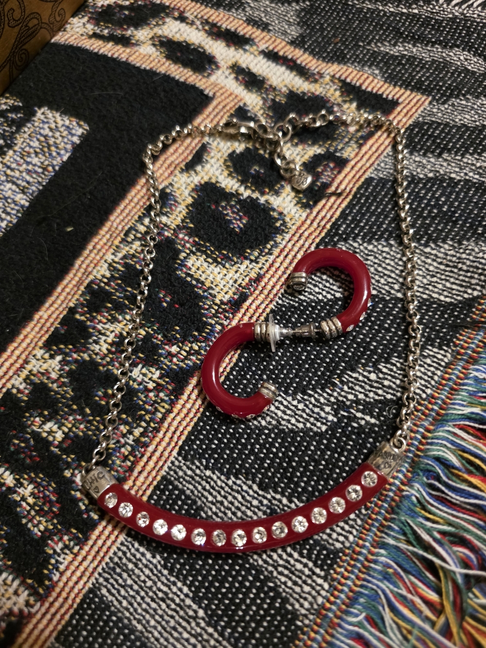 Brighton Red Enamel and Crystal Bar Necklace